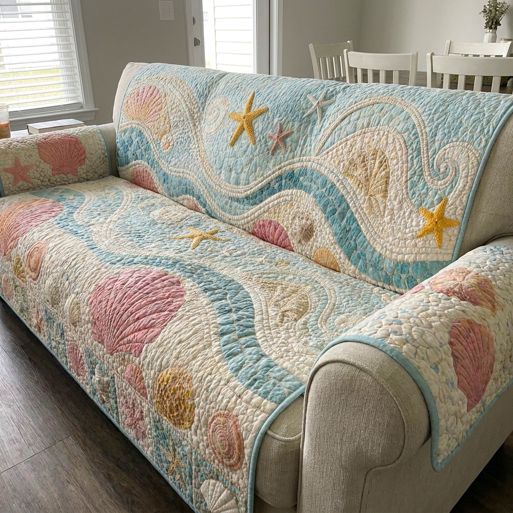 Seashell Cottage Quilted Sofa Cover NCU0PT11795
