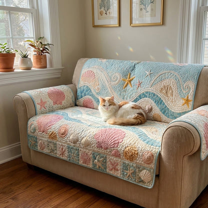 Seashell Cottage Quilted Sofa Cover NCU0PT11795