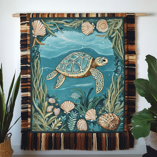 Seashell Frame Turtle Woven Sofa Blanket NCU0NT4770