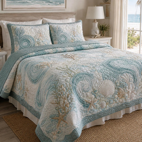 Seashell Serenity 3-Piece Quilted Bedding Set NCU0DV9933