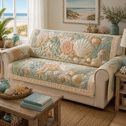 Seashell Serenity Quilted Sofa Cover NCU0DV9814