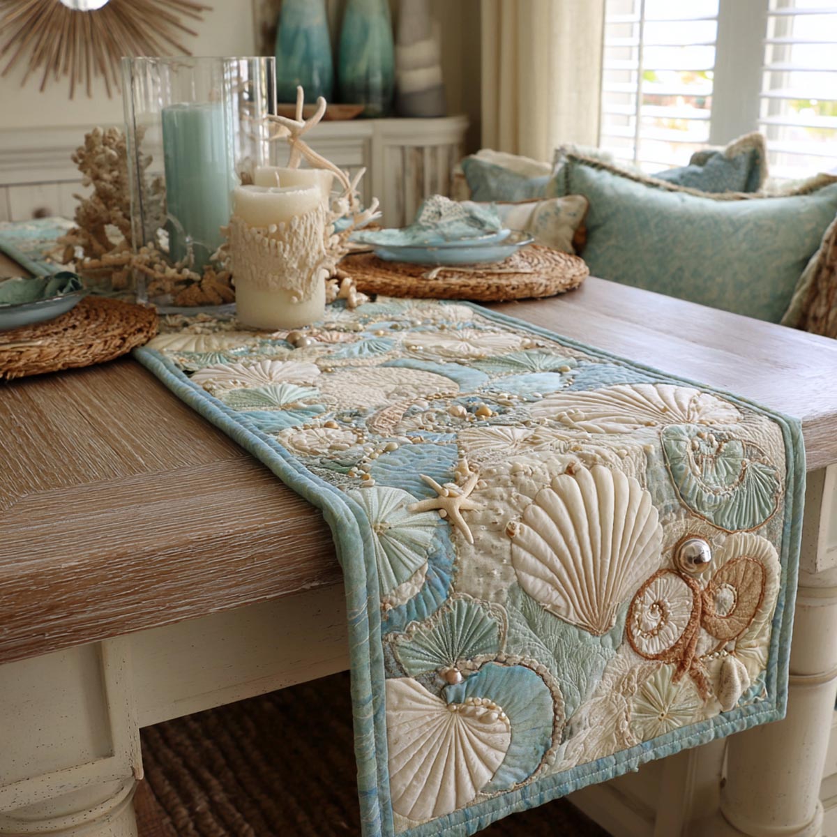 Seashell Serenity Quilted Table Runner NCU0DV9799
