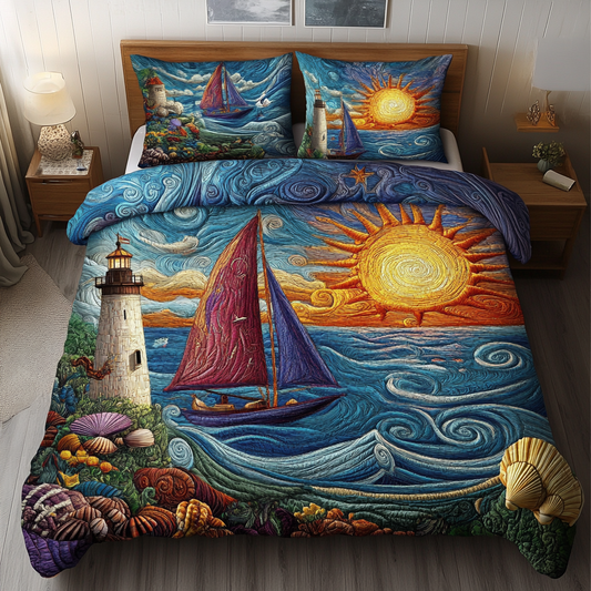 Seashell Shores 3-Piece Quilted Bedding Set NCU0VL1367