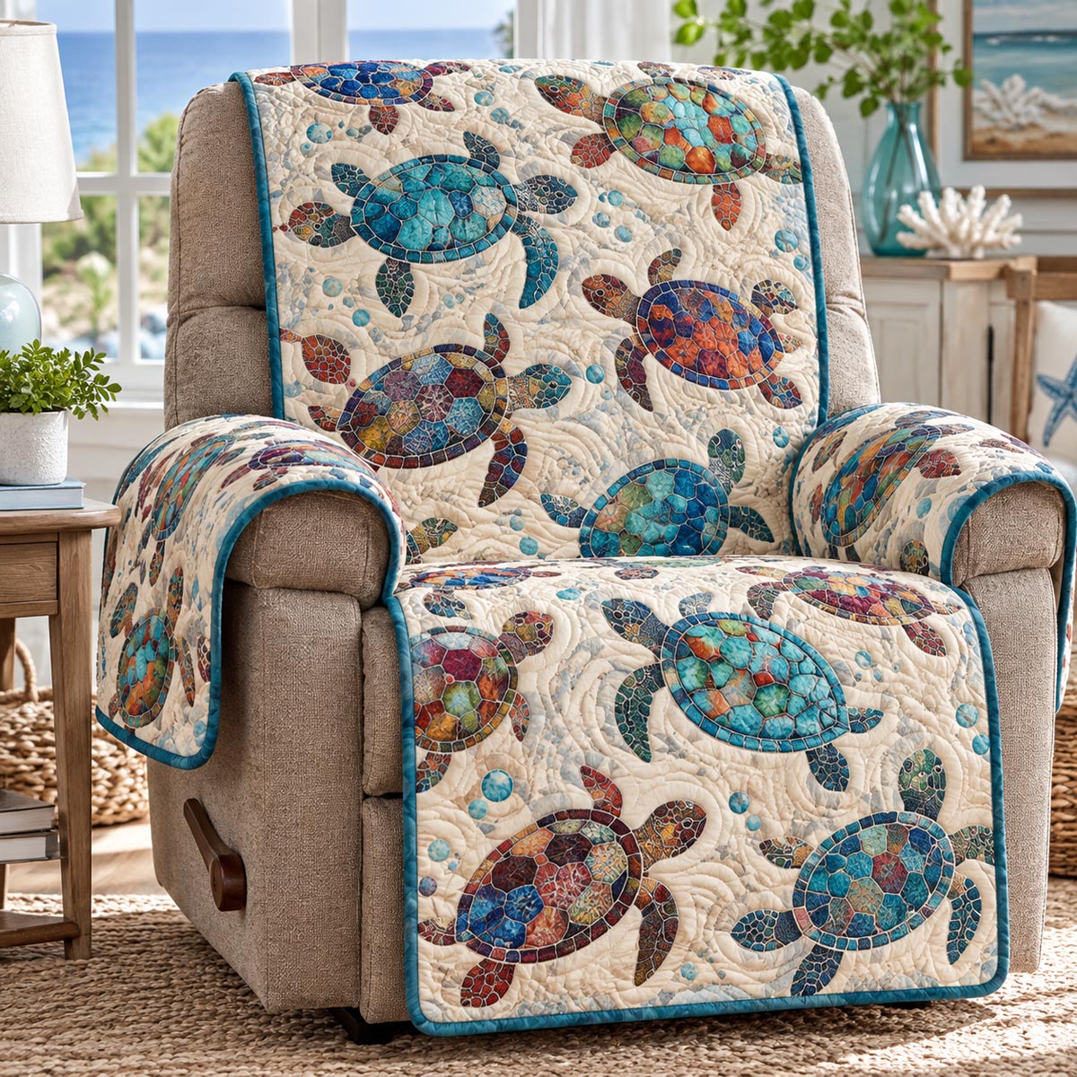 Seashell Turtle Journey Quilted Sofa Cover NCU0DV10439