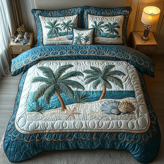 Seashells Palm 3-Piece Quilted Bedding Set NCU0DV4446