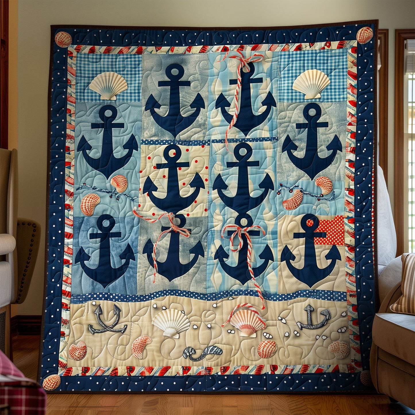 Seaside Anchors Quilted Blanket NCU0TH1320