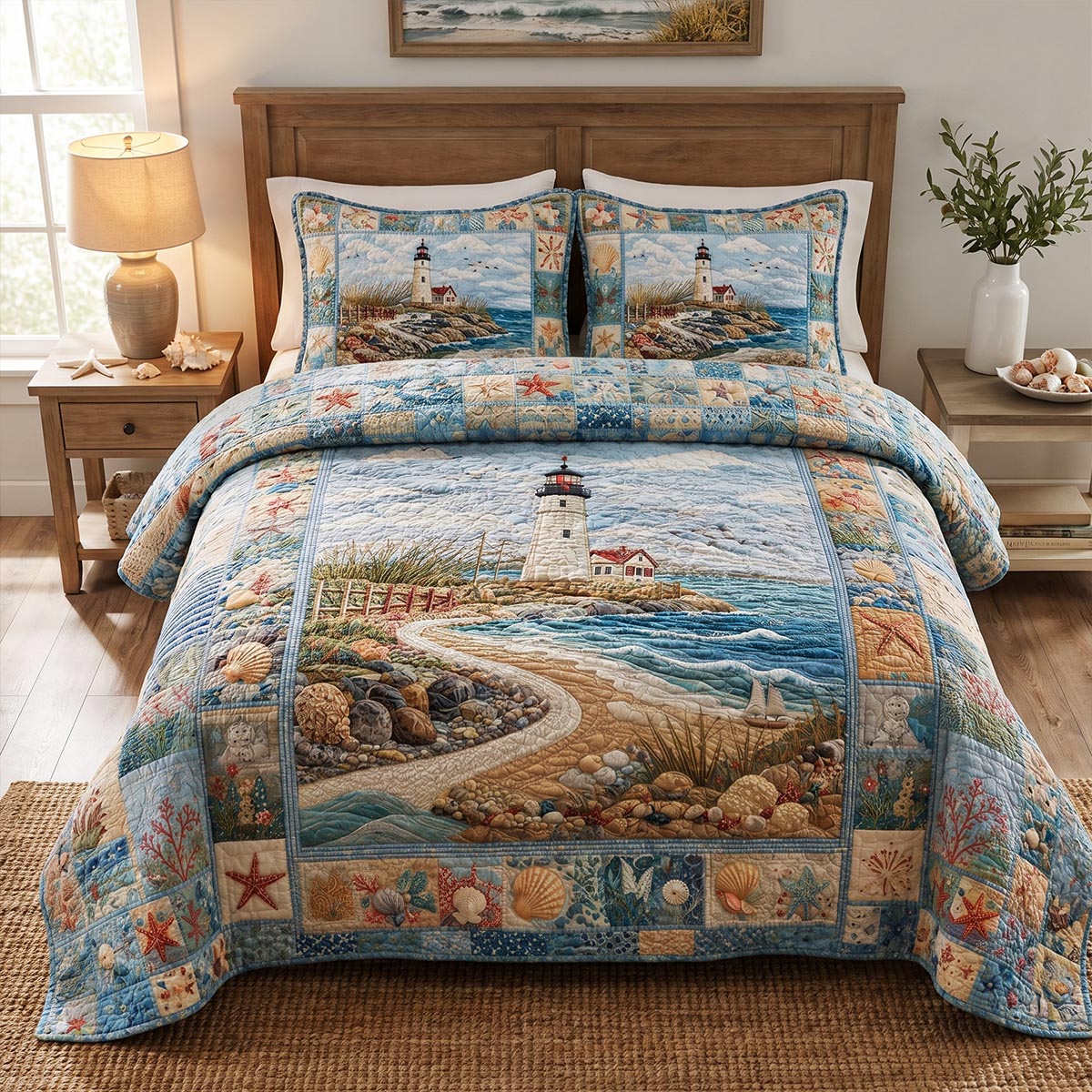 Seaside Calm 3-Piece Quilted Bedding Set NCU0DV9793