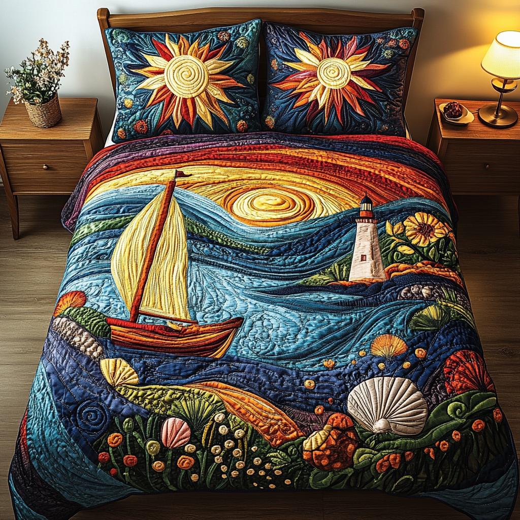 Seaside Escape 3-Piece Quilted Bedding Set NCU0VL1372