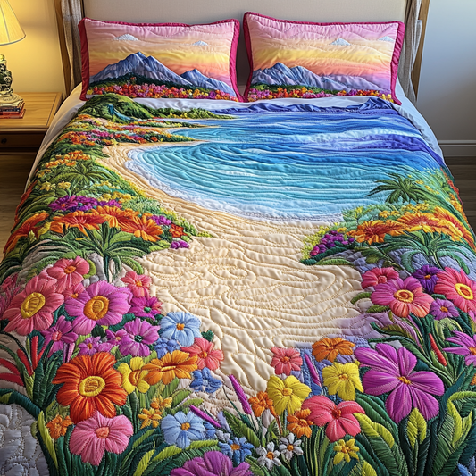 Seaside Flora 3-Piece Quilted Bedding Set NCU0VH4021