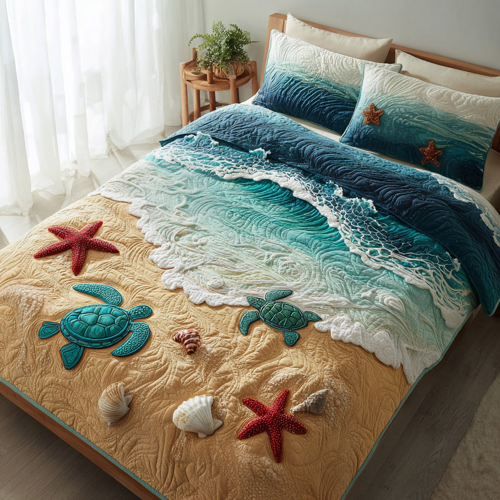 Seaside Friends 3-Piece Quilted Bedding Set NCU0VL3157