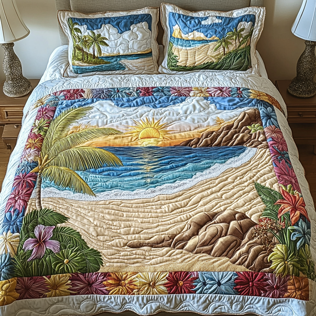 Seaside Glow 3-Piece Quilted Bedding Set NCU0VL2489