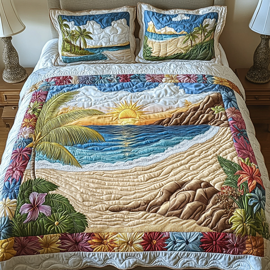 Seaside Glow 3-Piece Quilted Bedding Set NCU0VL2489