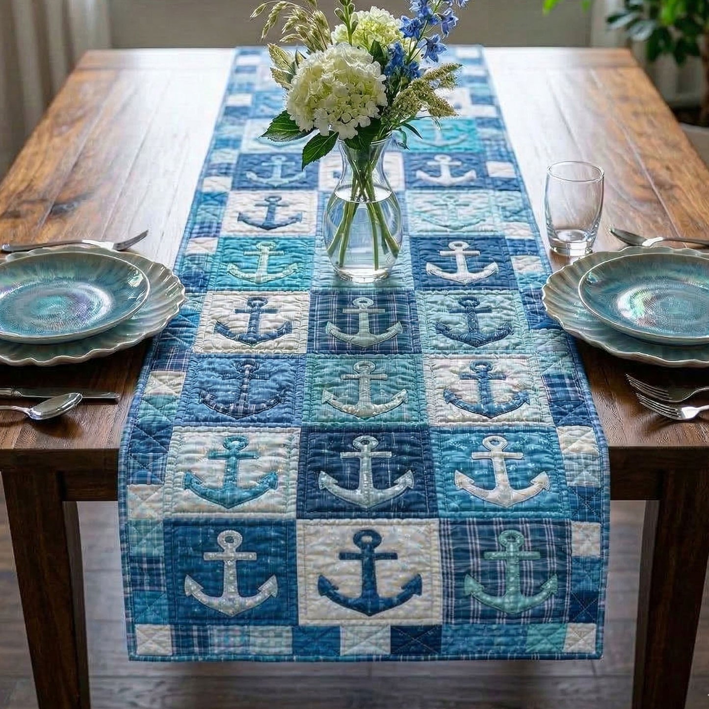 Seaside Patchwork Quilted Table Runner NCU0NT12499