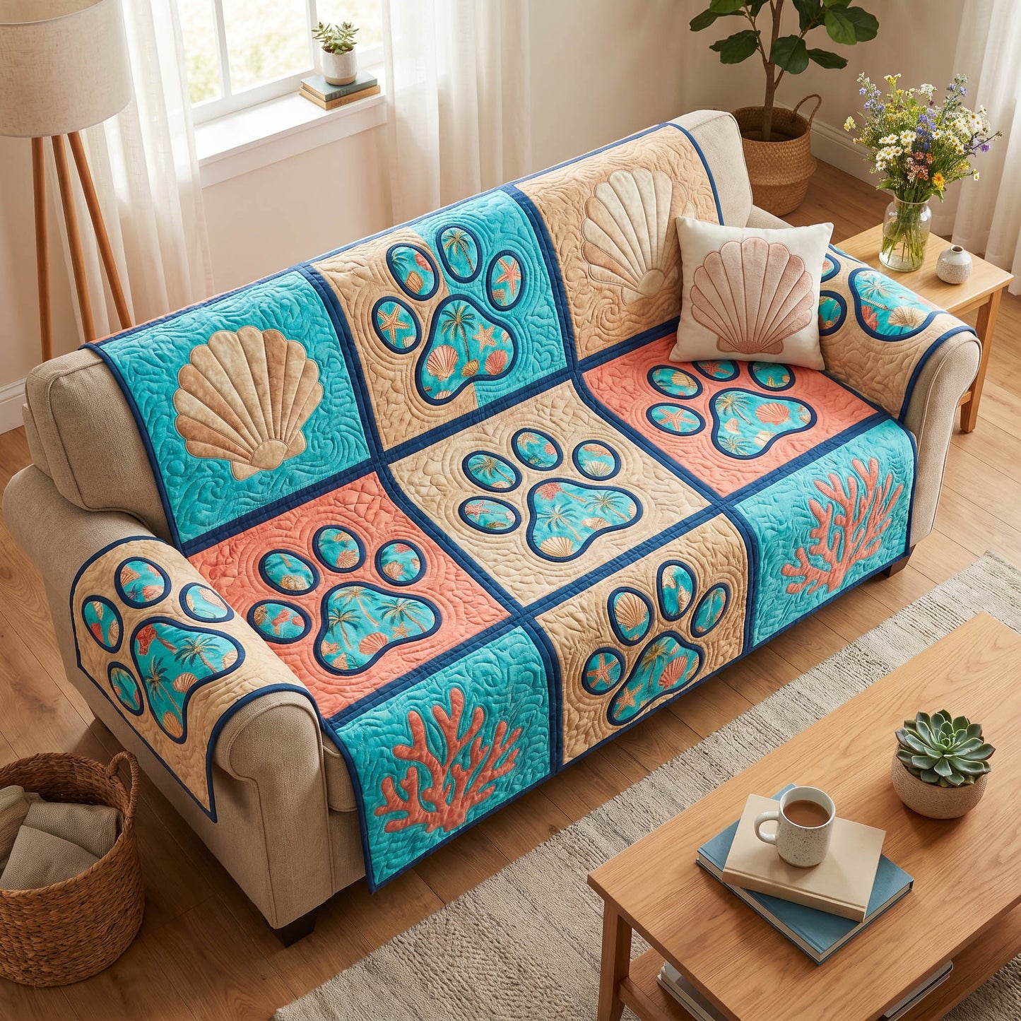 Seaside Paws Quilted Sofa Cover NCU0TD2788