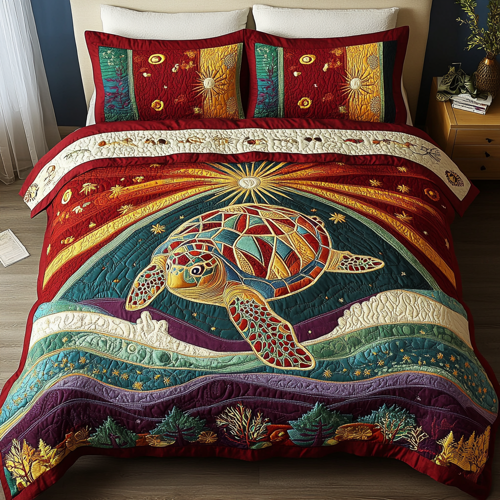 Seaside Turtle 3-Piece Quilted Bedding Set NCU0DK4019