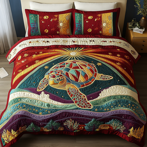 Seaside Turtle 3-Piece Quilted Bedding Set NCU0DK4019