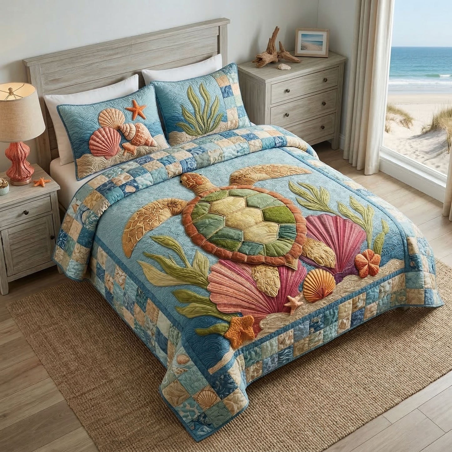 Seaside Turtle 3-Piece Quilted Bedding Set NCU0NT12523