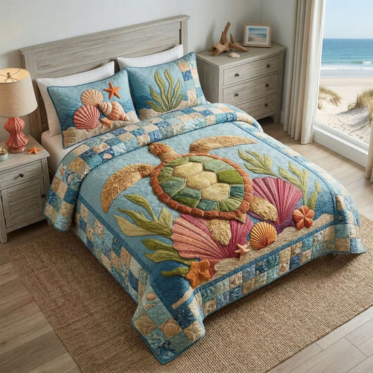 Seaside Turtle 3-Piece Quilted Bedding Set NCU0NT12523