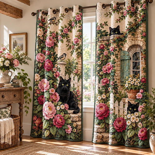 Secret Garden Black Cat Quilted Curtains NCU0DV10387
