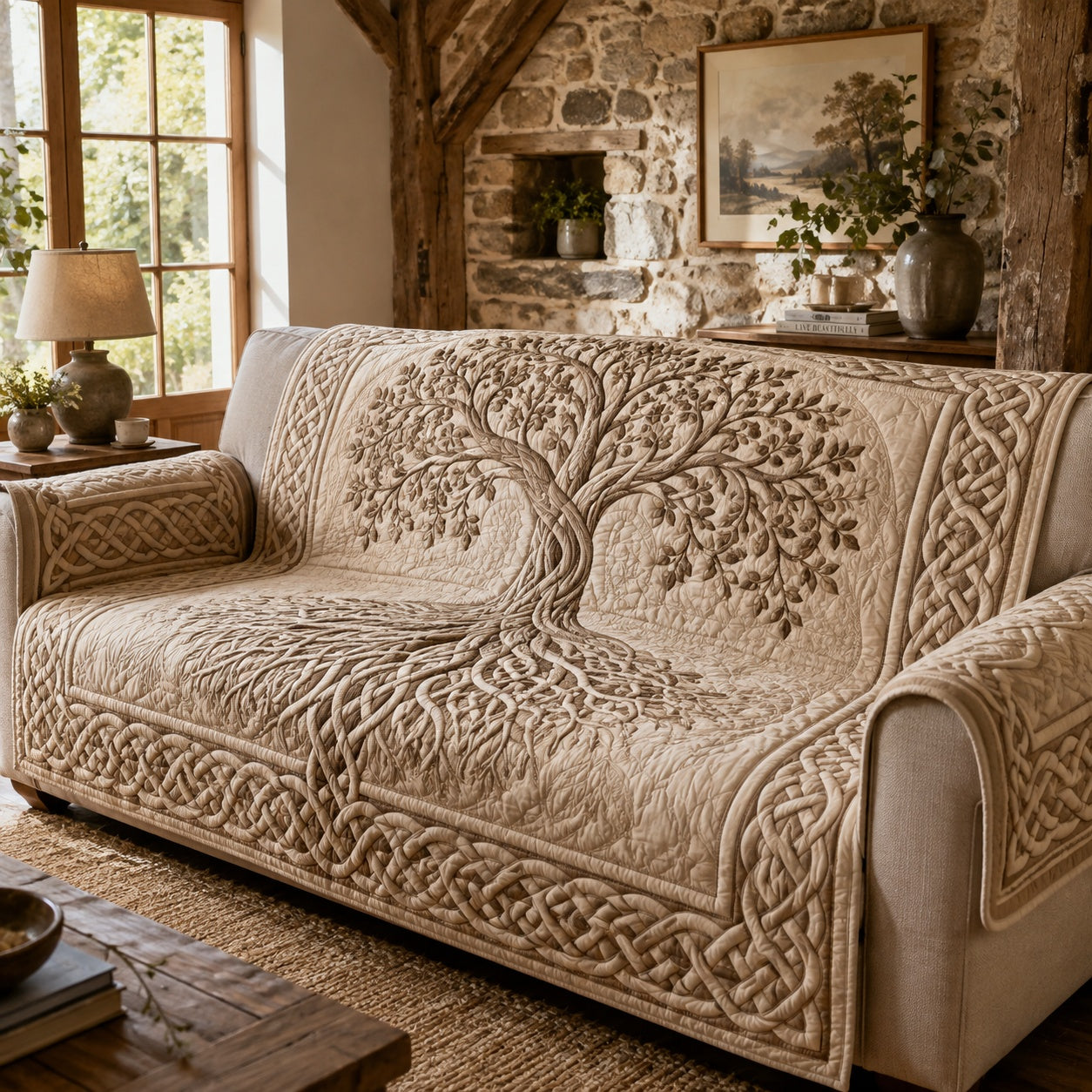 Sepia Ancestral Whispers Quilted Sofa Cover NCU0VL3839