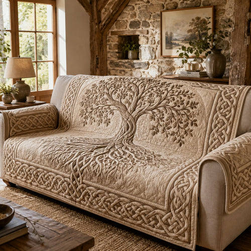 Sepia Ancestral Whispers Quilted Sofa Cover NCU0VL3839