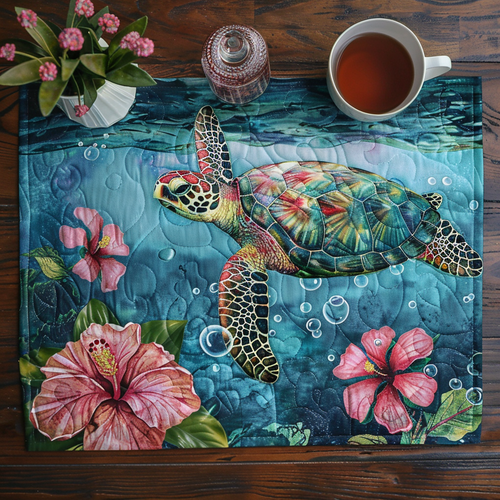 Flowers and Sea Turtle Quilted Placemat NCU0TL113