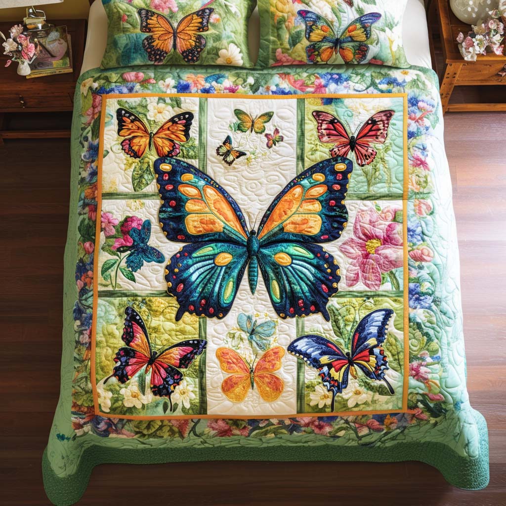 Serene Butterfly Hues 3-Piece Quilted Bedding Set NCU0NT8333