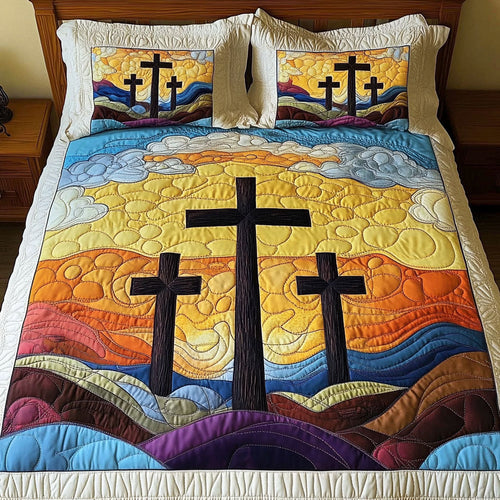 Serene Crosses Landscape 3-Piece Quilted Bedding Set NCU0NT3506