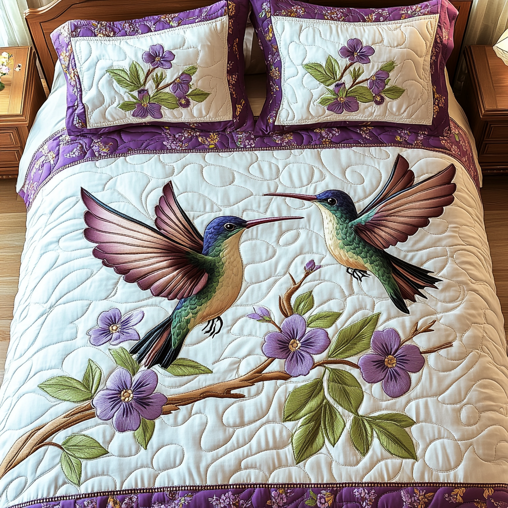 Serene Hummingbird 3-Piece Quilted Bedding Set NCU0VH4602