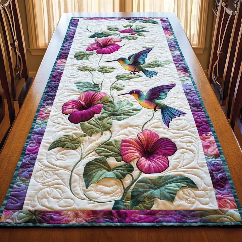 Serene Hummingbird Quilted Table Runner NCU0DK7694
