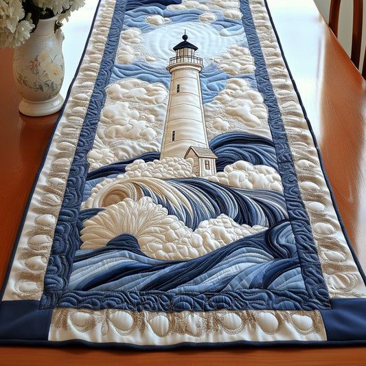 Serene Lighthouse Waves Quilted Table Runner NCU0NT3764