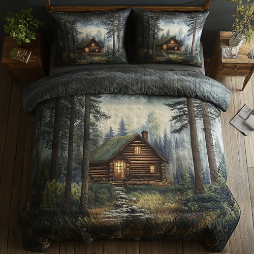 Serene Log Cabin 3-Piece Quilted Bedding Set NCU0DK3577