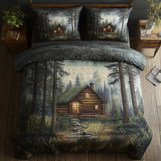 Serene Log Cabin 3-Piece Quilted Bedding Set NCU0DK3577