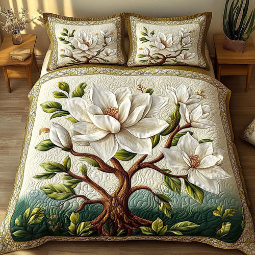 Serene Magnolia Bloom 3-Piece Quilted Bedding Set NCU0NT6651