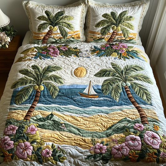 Serene Palm Island 3-Piece Quilted Bedding Set NCU0DV4441
