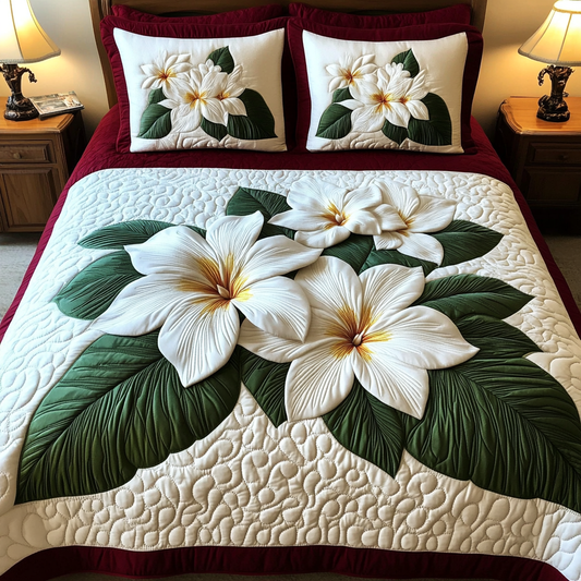 Serene Plumeria 3-Piece Quilted Bedding Set NCU0VL1988