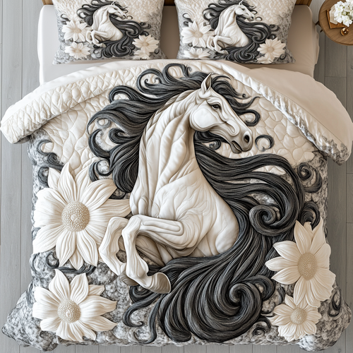 Serene Stallion 3-Piece Quilted Bedding Set NCU0VH5815