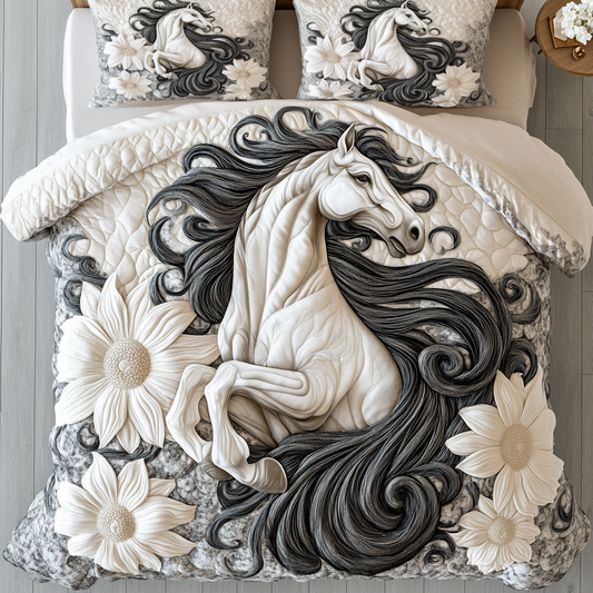 Serene Stallion 3-Piece Quilted Bedding Set NCU0VH5815
