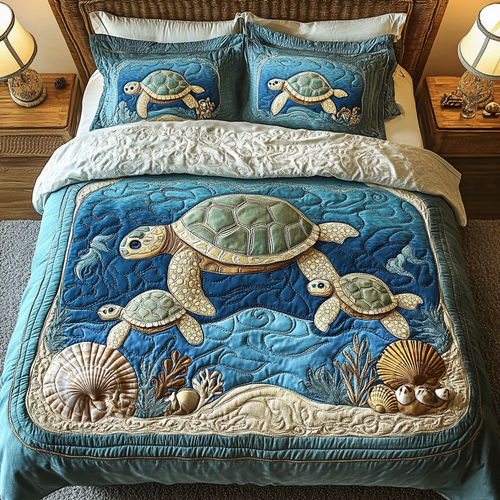 Serene Turtle 3-Piece Quilted Bedding Set NCU0DK7418