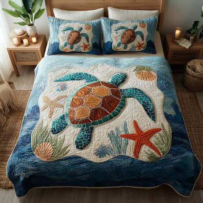 Serene Turtle Retreat 3-Piece Quilted Bedding Set NCU0TD005