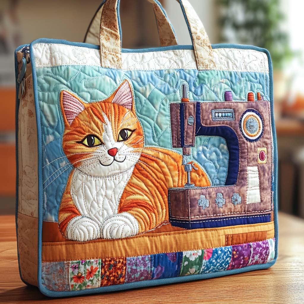 Sewing Buddy Cat Quilted Tote Bag NCU0XD1212
