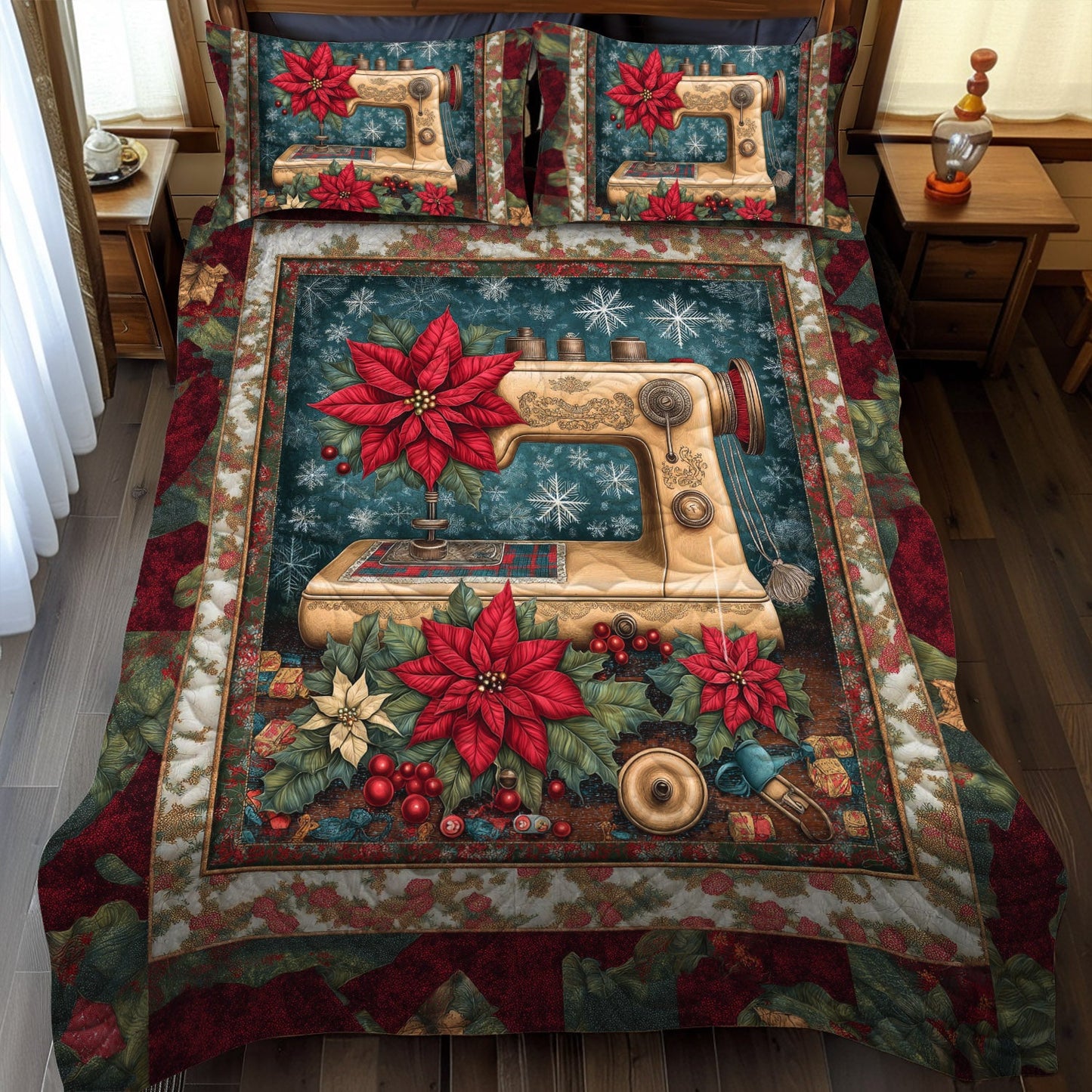 Sewing Holiday Bliss 3-Piece Quilted Bedding Set NCU0TL2150