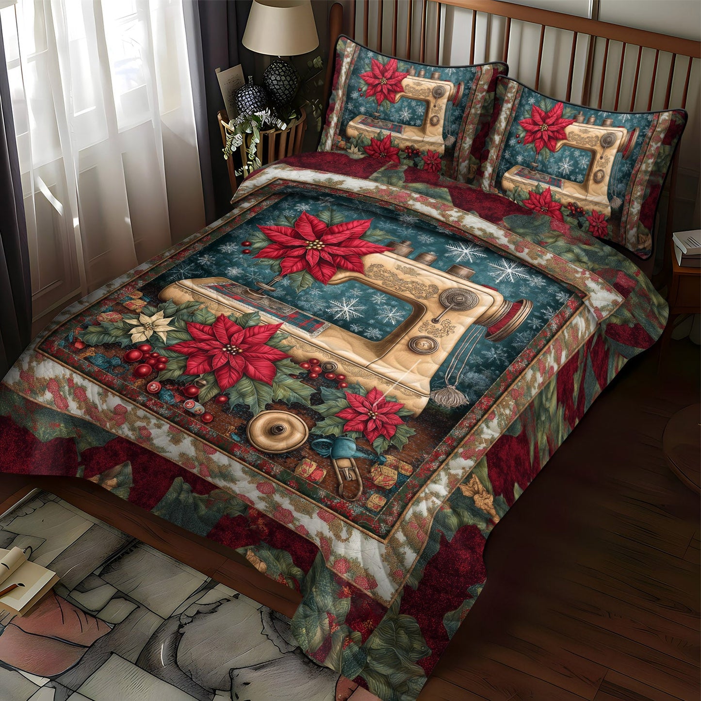 Sewing Holiday Bliss 3-Piece Quilted Bedding Set NCU0TL2150