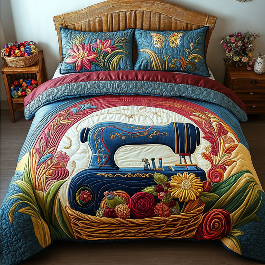 Sewing Machine Creations 3-Piece Quilted Bedding Set NCU0DK7789