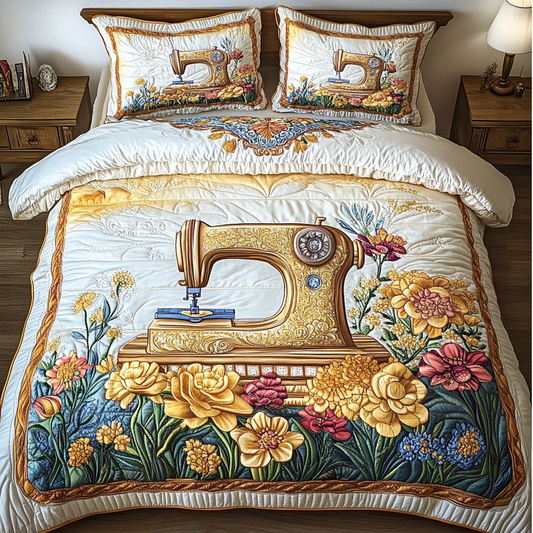 Sewing Machine Elegance 3-Piece Quilted Bedding Set NCU0DK7790
