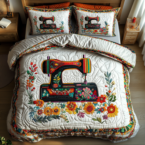 Sewing Machine Magic 3-Piece Quilted Bedding Set NCU0DK7786