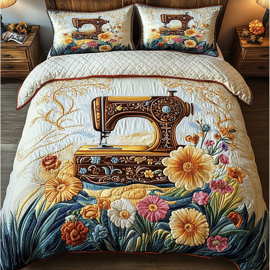 Sewing Machine Style 3-Piece Quilted Bedding Set NCU0DK7791