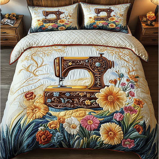 Sewing Machine Style 3-Piece Quilted Bedding Set NCU0DK7791