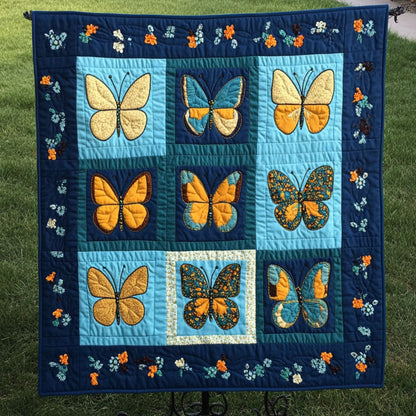 Shades of Blue Butterflies Quilted Blanket NCU0NT3403
