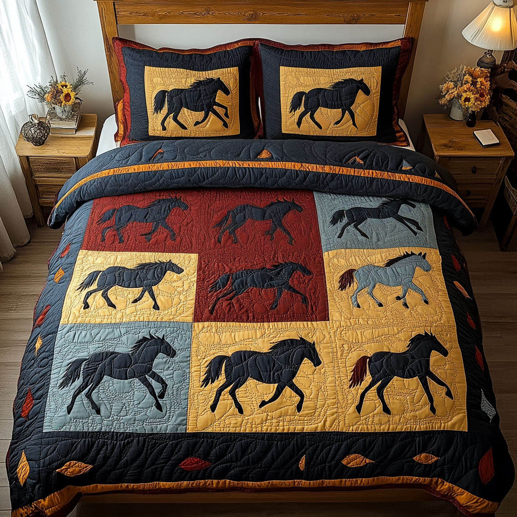 Shadow Stallion 3-Piece Quilted Bedding Set NCU0VH2269